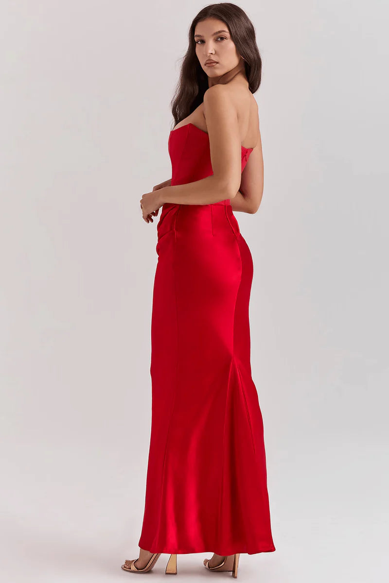 Luxe Satin Draped Midi Dress
