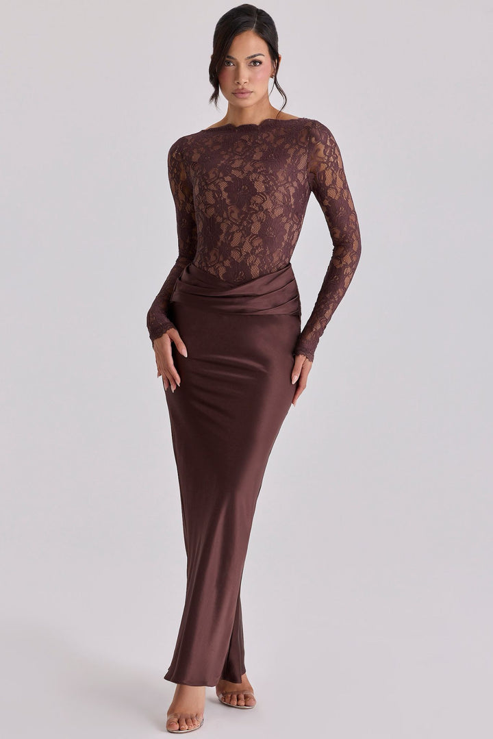 Draped Lace Maxi Dress