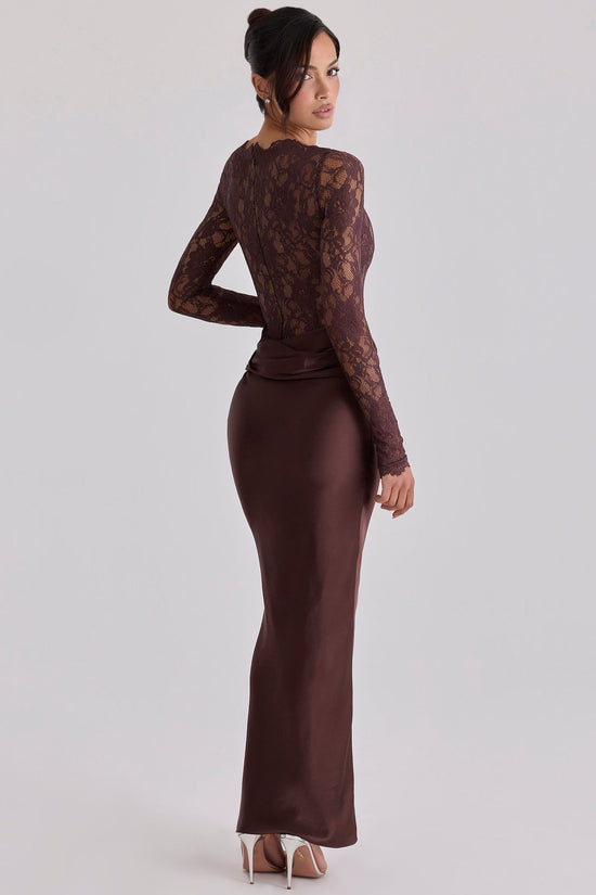 Drapiertes Spitzen-Maxikleid