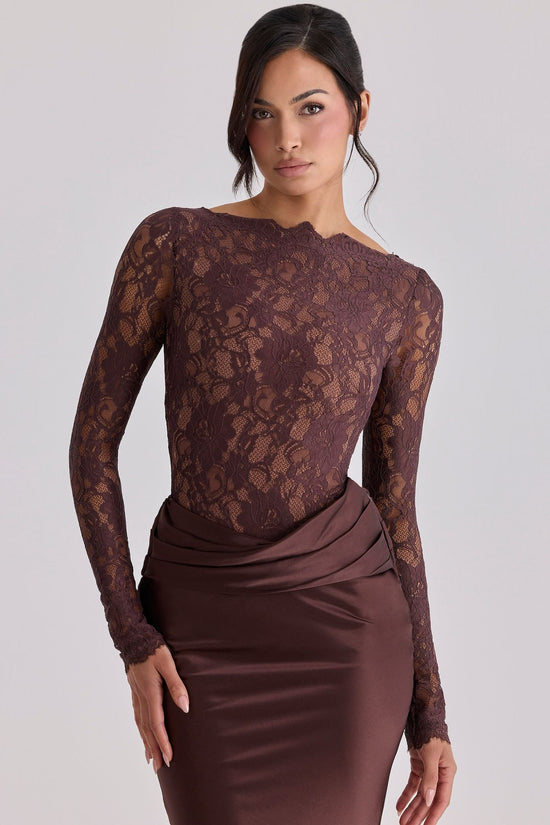 Drapiertes Spitzen-Maxikleid