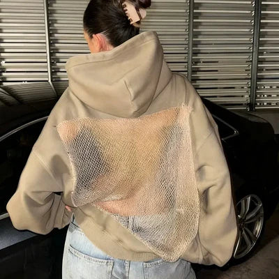 Mesh-Rücken Statement-Hoodie
