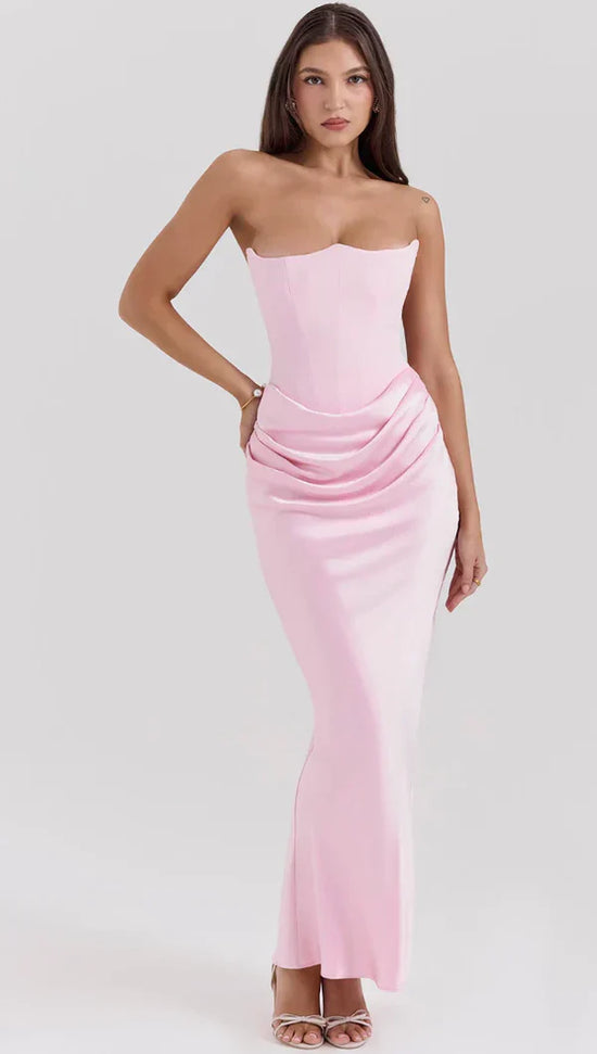 Luxe Satin Draped Midi Dress