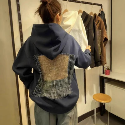Mesh-Rücken Statement-Hoodie