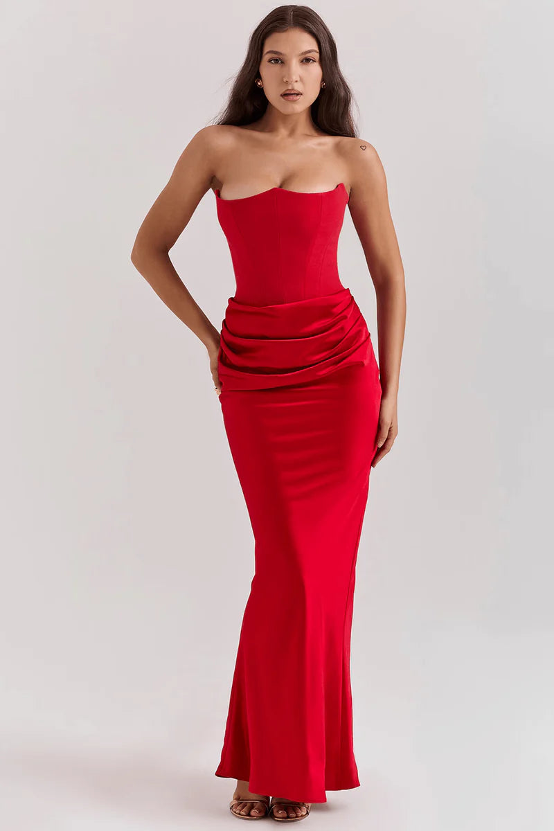 Luxe Satin Draped Midi Dress