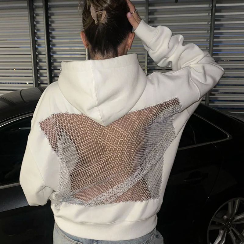 Mesh-Rücken Statement-Hoodie