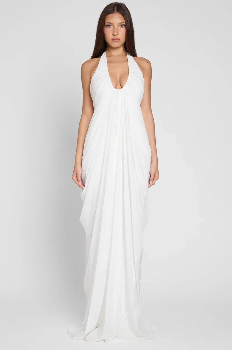 Elegantes Wasserfall-Drapé-Kleid
