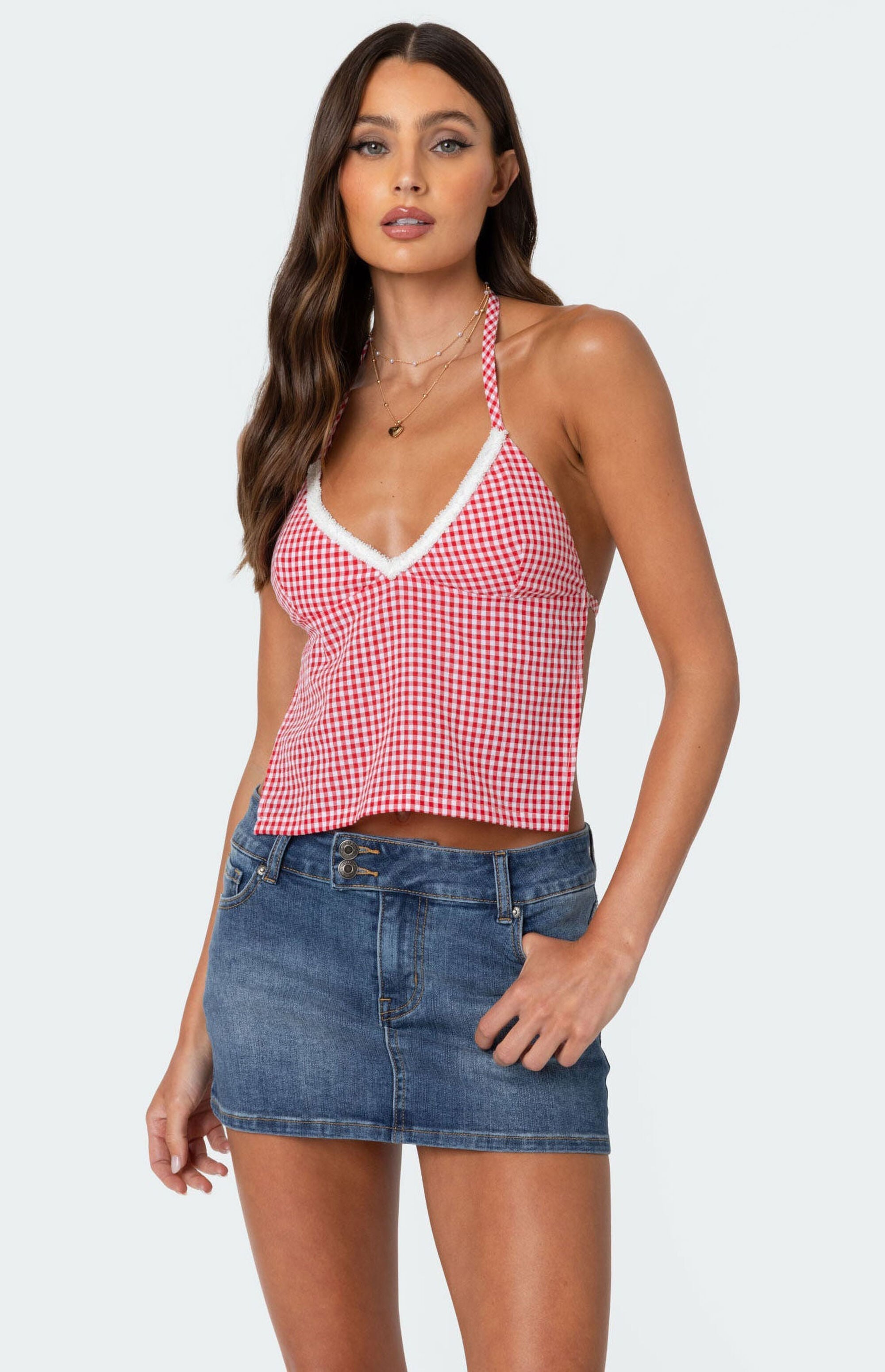 Crop top halter vichy