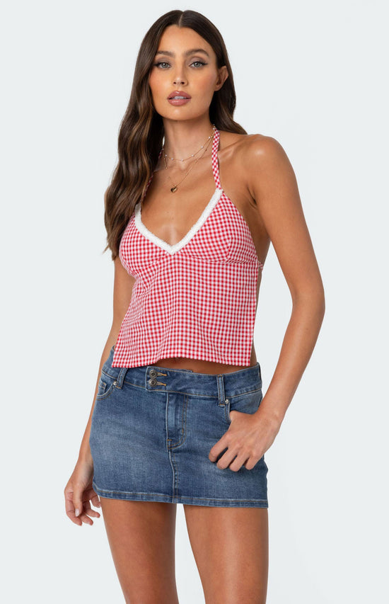 Crop top halter vichy