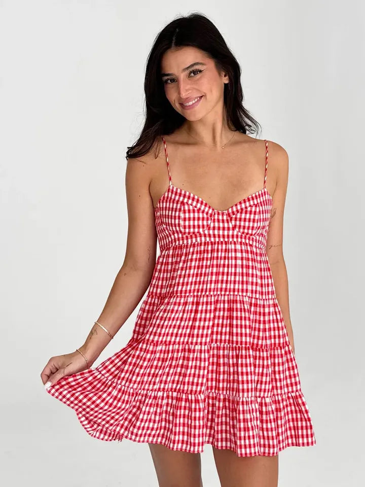Gingham Tiered Mini Dress