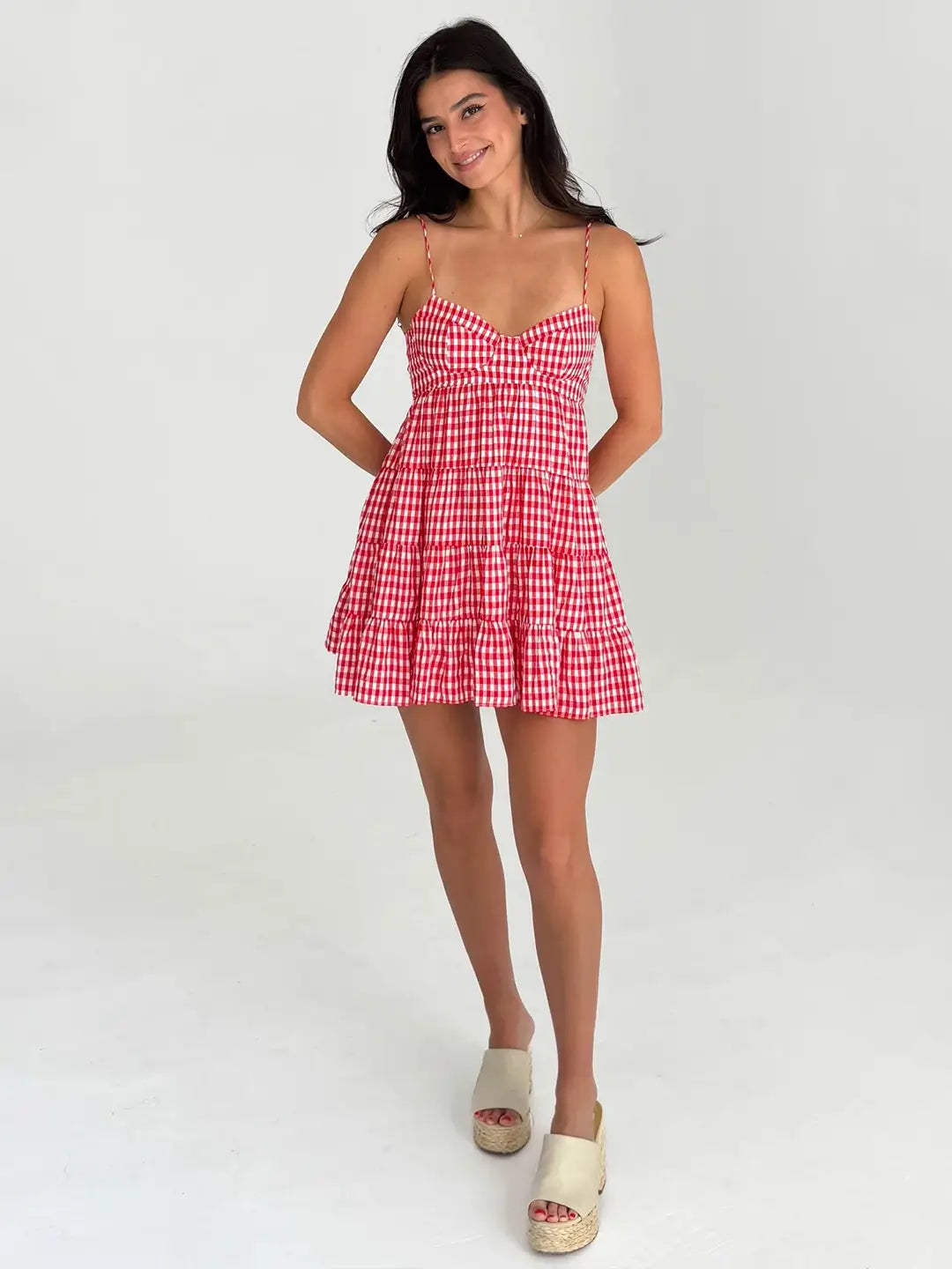 Gingham Tiered Mini Dress