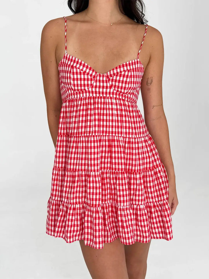 Gingham Tiered Mini Dress