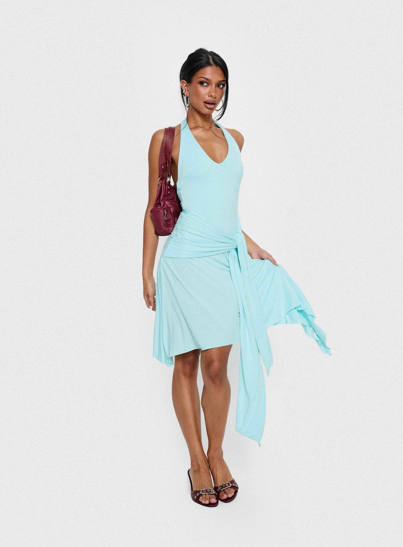 Halter Draped Asymmetric Dress