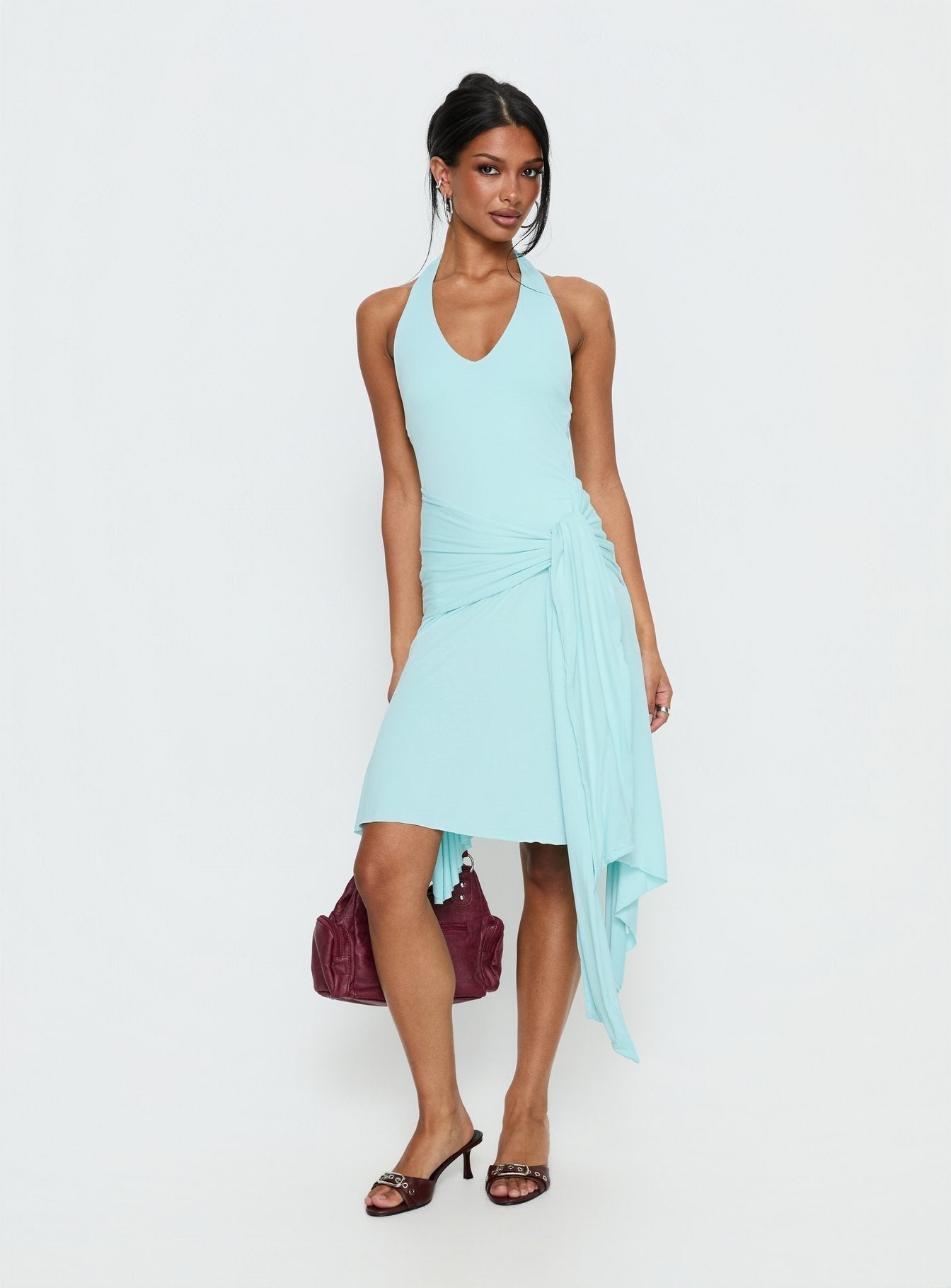 Halter Draped Asymmetric Dress