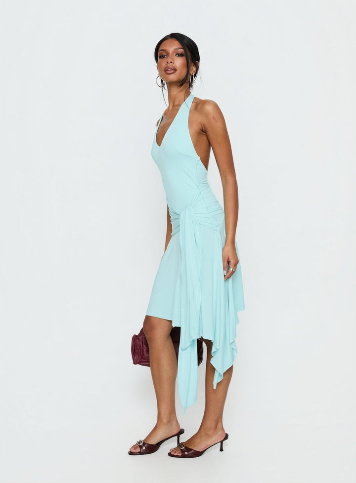 Halter Draped Asymmetric Dress