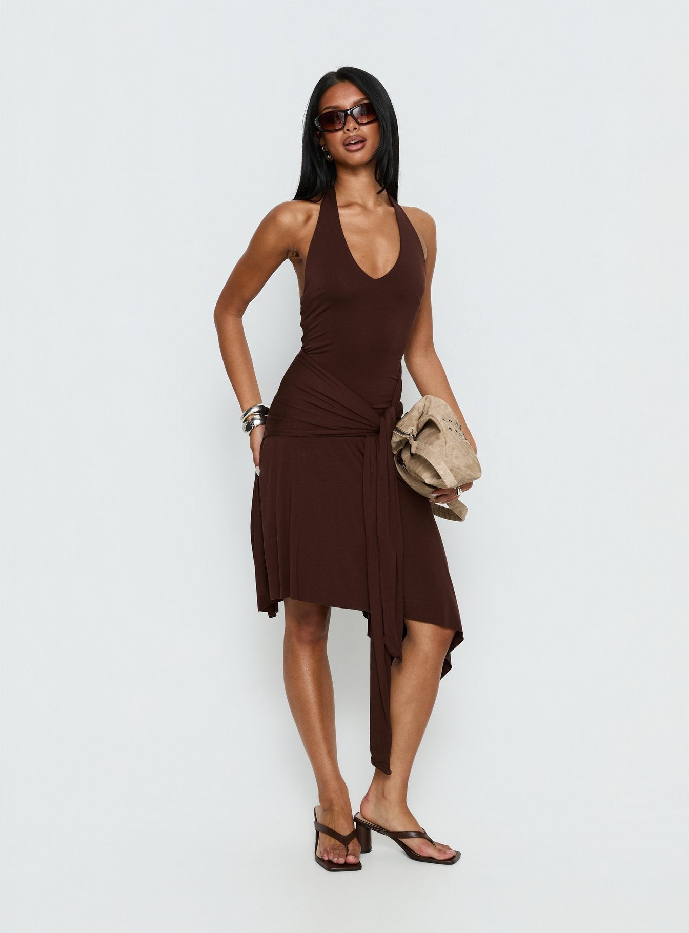 Halter Draped Asymmetric Dress