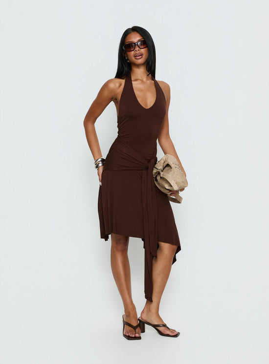Halter Draped Asymmetric Dress
