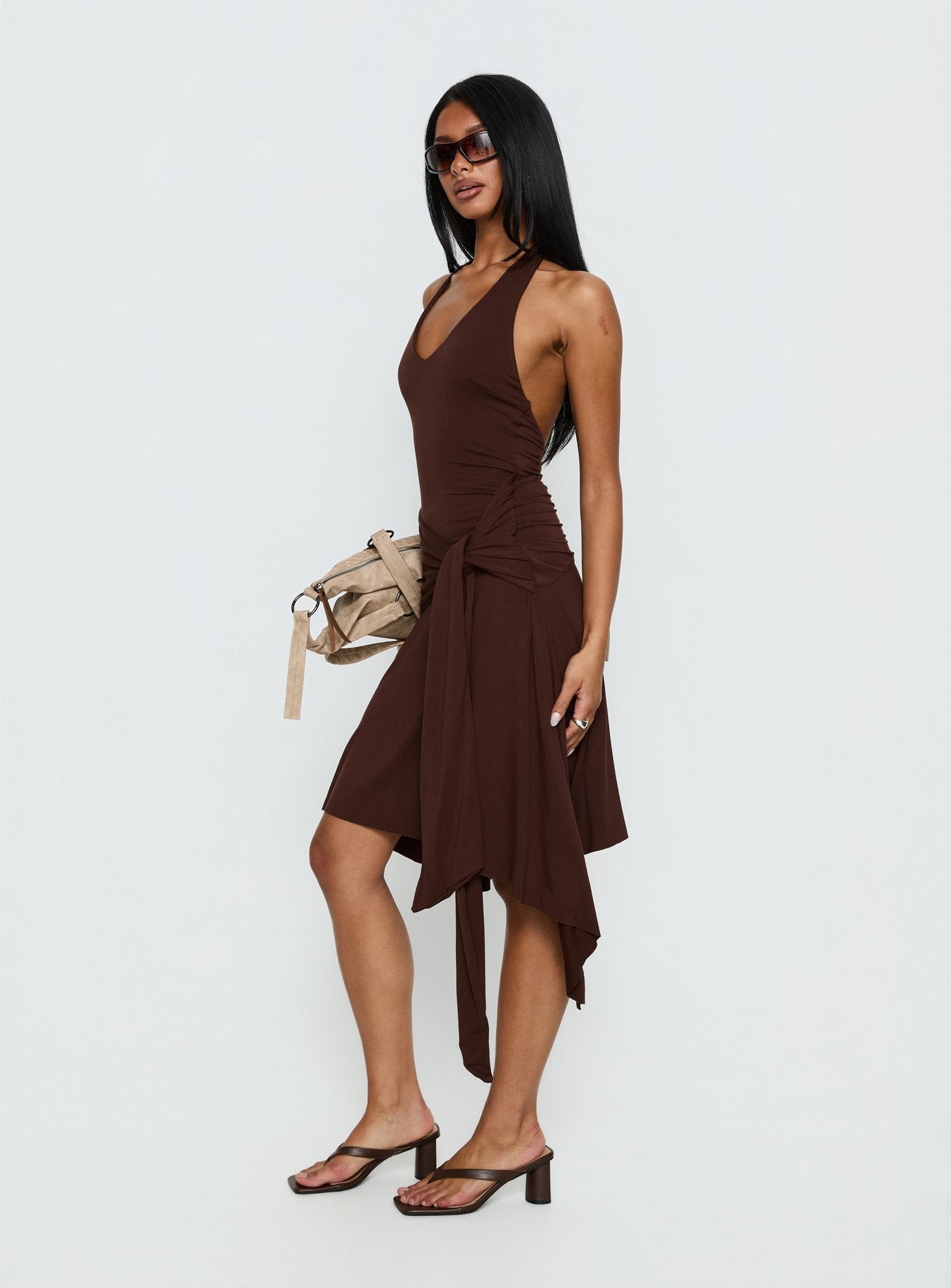 Halter Draped Asymmetric Dress
