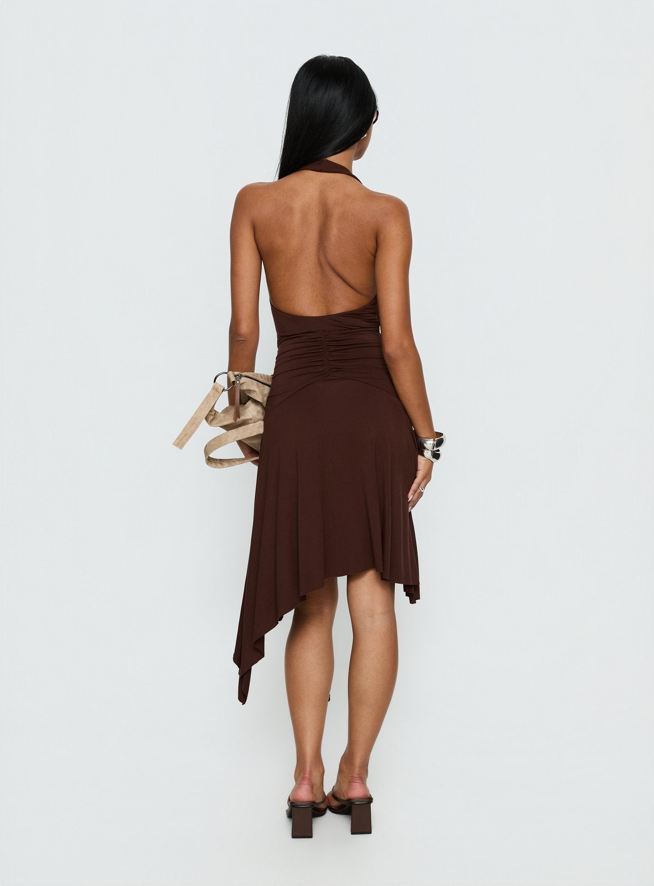 Halter Draped Asymmetric Dress