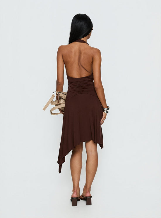 Halter Draped Asymmetric Dress