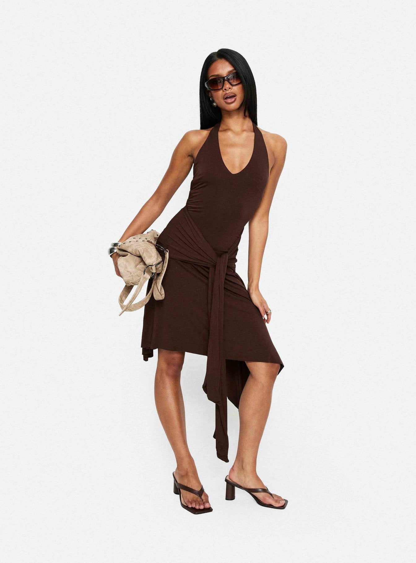 Halter Draped Asymmetric Dress