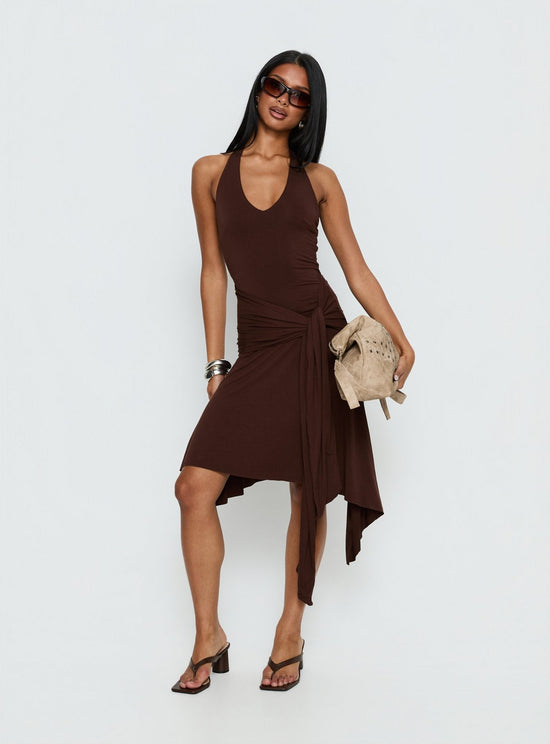 Halter Draped Asymmetric Dress