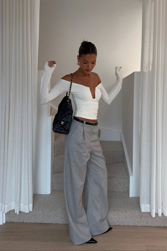 Off-Shoulder Ruched Long Sleeve Top