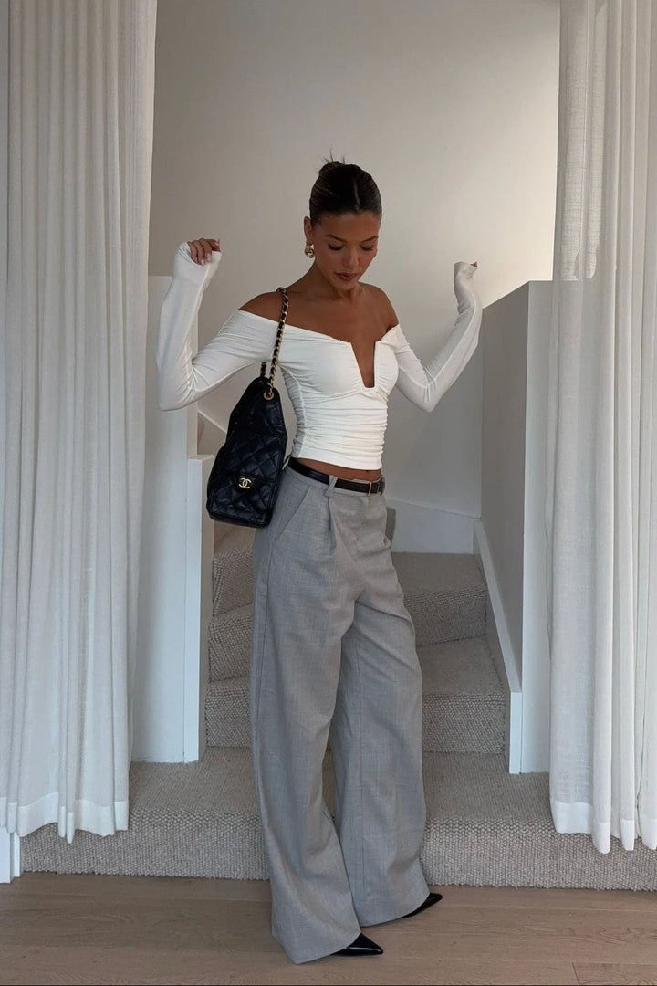 Off-Shoulder Ruched Long Sleeve Top