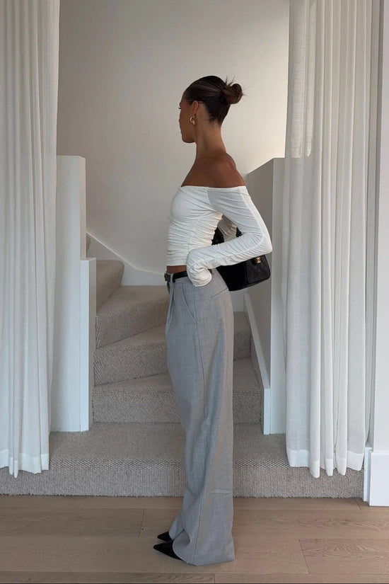 Off-Shoulder Ruched Long Sleeve Top