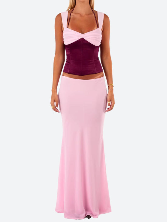 Floral Lace-up Corset Top & Mermaid Skirt Set
