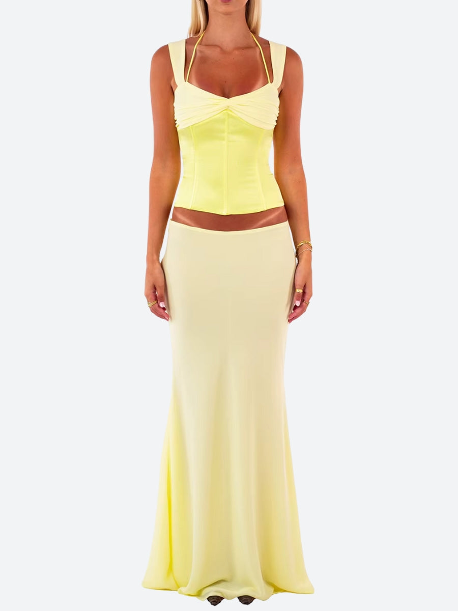 Floral Lace-up Corset Top & Mermaid Skirt Set