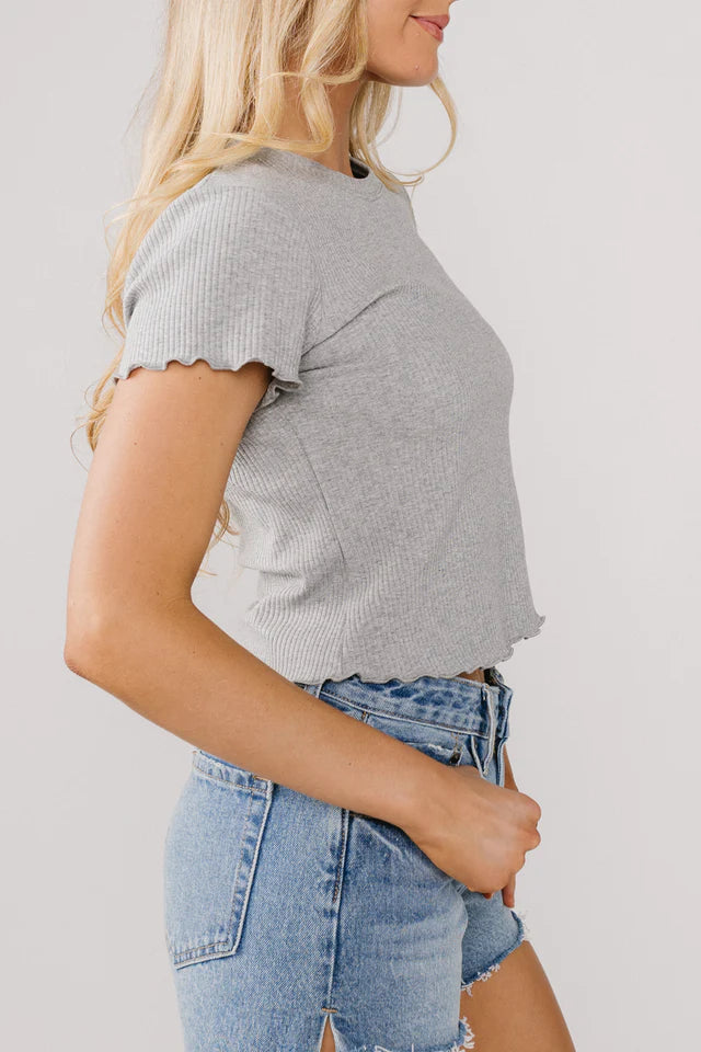 Ribbed Top with Ruffle Sleeves