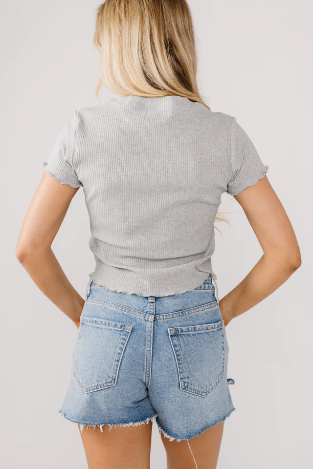 Ribbed Top with Ruffle Sleeves