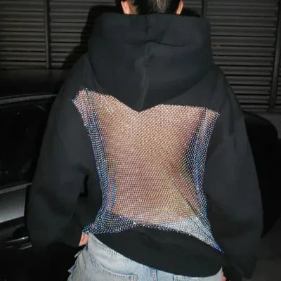 Mesh-Rücken Statement-Hoodie