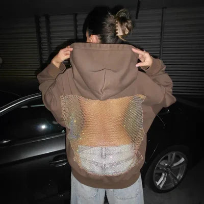 Mesh-Rücken Statement-Hoodie