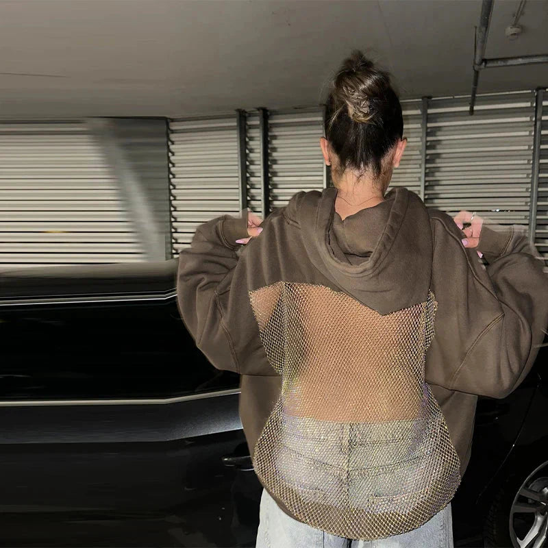 Mesh-Rücken Statement-Hoodie