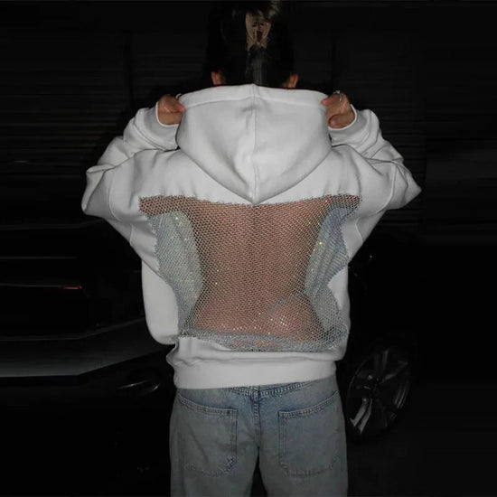Mesh-Rücken Statement-Hoodie