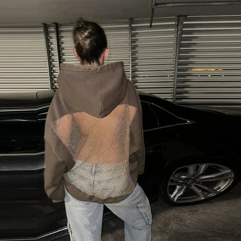 Mesh-Rücken Statement-Hoodie