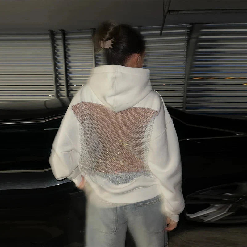 Mesh-Rücken Statement-Hoodie