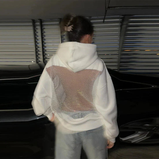 Mesh-Rücken Statement-Hoodie