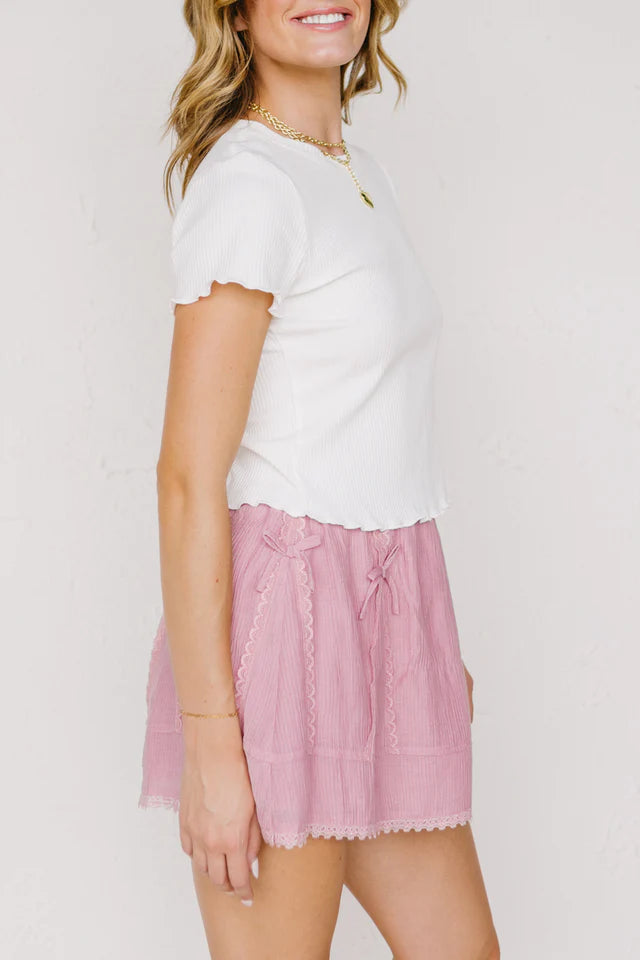 Ribbed Top with Ruffle Sleeves